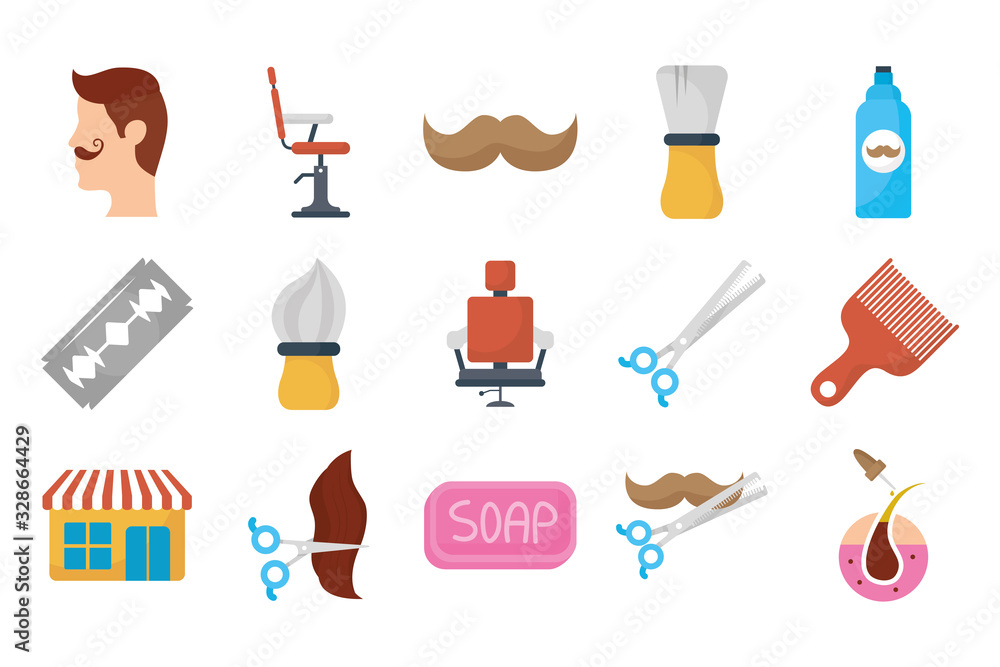 Wall mural bundle of barber shop set icons