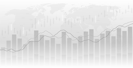 Business financial stock trading chart with ascending graph and growth lines on white background.