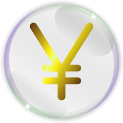 Illustration of simple and realistic Japanesse yen currency sign or symbol with gold gradient closed in transparent soap bubble for business, financial, banking and web projects and designs.