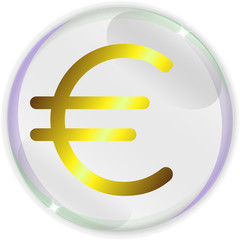 Obraz premium Illustration of simple and realistic euro currency sign or symbol with gold gradient encapsulated in transparent soap bubble for business, financial, banking and web projects and designs.