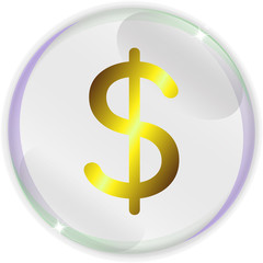 Illustration of simple and realistic US dollar currency sign or symbol with gold gradient closed in transparent soap bubble for business, financial, banking and web projects and designs.