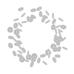 British pound coins falling. Scattered black and w