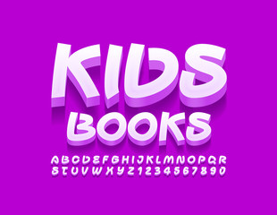 Vector creative sign Kid Books with funny Font. 3D trendy Alphabet Letters and Numbers