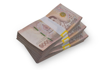 18 January 2020 Bangkok People put Thai bath banknote Thai money on white background for use every day