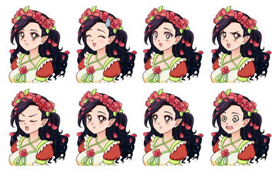 Fototapeta na wymiar A set of cute anime elf with different expressions.