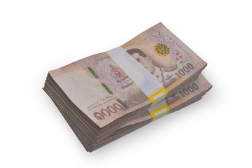 18 January 2020 Bangkok People put Thai bath banknote Thai money on white background for use every day