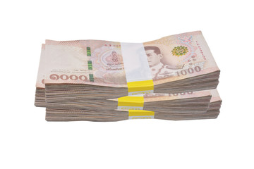 18 January 2020 Bangkok People put Thai bath banknote Thai money on white background for use every day