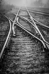 Fototapeta premium Railroad Track Switches in fog