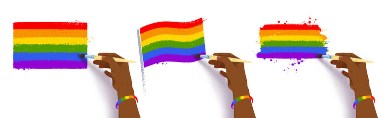 Vector collection of hands drawing LGBTQ flags