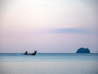 Traditional long tail boat on Ao Nang beach in Krabi Thailand