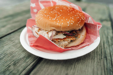 Strömming burger in Stockholm, sweden traditional food with fried herring.