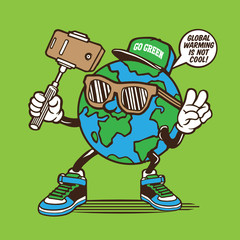Selfie Go Green Earth Character Design