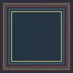 silk square scarf with ethnic frame border design