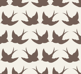 Vector old school seamless pattern with birds