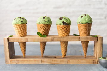 Ice cream with mint and chocolate chip