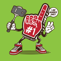 Selfie Number One Fan Hand Foam Sign Character Design 