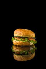  hamburger on a black background for the menu