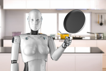 chef robot cooking in kitchen