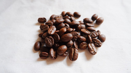 Close up coffee beans group shot on white background