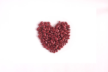 Red kidney beans top view, heart shape