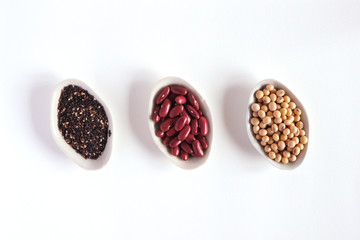 Mix Organic beans top view white background