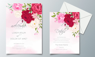 Beautiful floral wreath wedding invitation card template