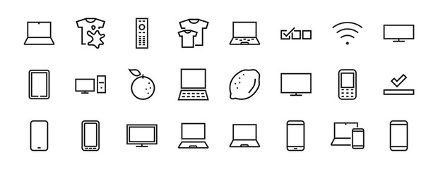 Fototapeta na wymiar set of smart devices and gadgets, computer hardware and electronics. Electronic device icons for web and mobile vector lines. Editable stroke. 480x480 pixels