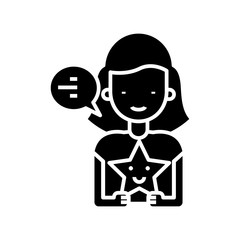 Smiling employee black icon, concept illustration, vector flat symbol, glyph sign.