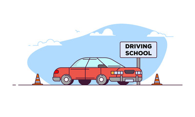 Hospital and elite health center. Modern city building. Healthcare center with big windows and trees.Treatment institution on sky background. Modern line vector illustration.