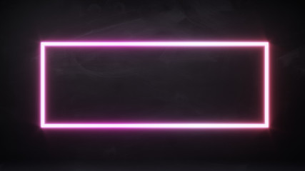 Abstract pink neon lighting rectangular frame, mock-up space, 3D Illustration