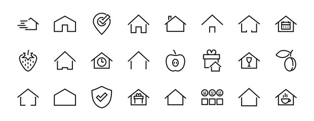 Simple set of color editable house icon templates. Contains such icons, home calendar, coffee shop and other vector signs isolated on a white background for graphic and web design