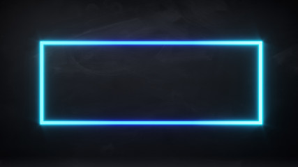 Abstract blue neon lighting rectangular frame, mock-up space, 3D Illustration