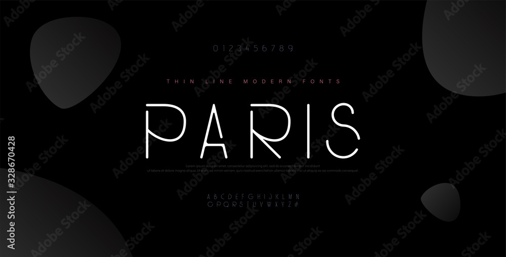Poster abstract thin line font alphabet. minimal modern fonts and numbers. typography typeface uppercase lo
