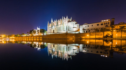 Palma cathedral by night, Mallorca, Spain.