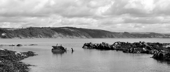 An old shipwreck, Looe Bay, Cornwall, England UK