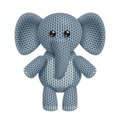 Illustration of a funny knitted elephant toy. On white background