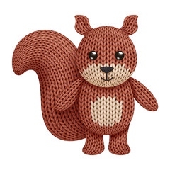 Illustration of a funny knitted squirrel toy. On white background