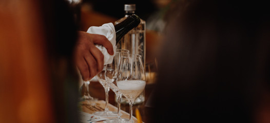 White and rose wine close up view glass and carafe wine. 