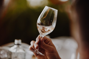 White and rose wine close up view glass and carafe wine. 