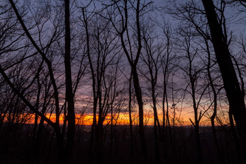 Magnificent blood red sunset in the city at autumn.