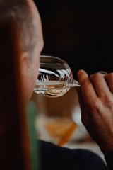 White and rose wine close up view glass and carafe wine. 