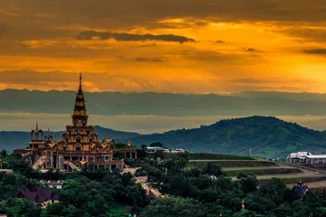 Fotobehang Natural background,high angle that overlooks blurred scenery from fog, rain that flows through,sees Buddha images,temples,mountains,is a viewpoint while traveling in Phetchabun,Khao Kho,Thailand © bangprik