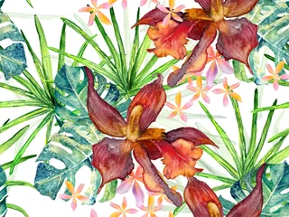 Papier peint photo autocollant rond Orchidee Modèle sans couture d& 39 orchidée.