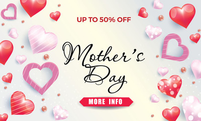 Mother's day sale background with  hearts. Vector illustration.  Can be used for template, banners, wallpaper, flyers, invitation, posters, brochure, voucher discount.