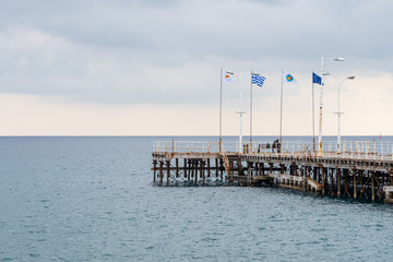 A wooden pier at he waterfront of Limassol