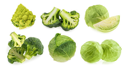 Different types of cabbage isolated on white background