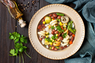 Minestrone  vegetable soup. Healthy food concept