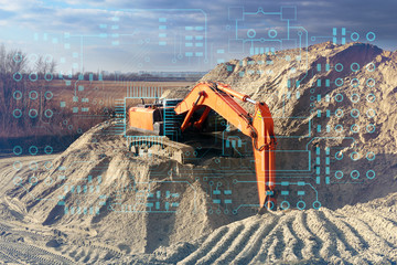 conceptual representation of the construction of an autobahn by an excavator using modern...