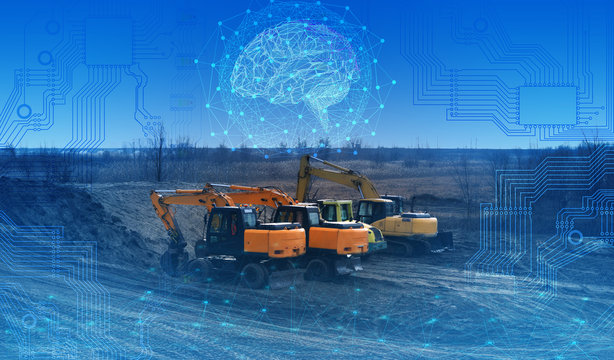 the construction of the highway by an excavator without human intervention, the use of artificial intelligence in construction. Processing analysis and storage of construction data in cloud systems