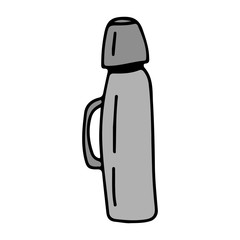 Thermos in cartoon style on an isolated white background. Camping, travel element. Stock vector illustration